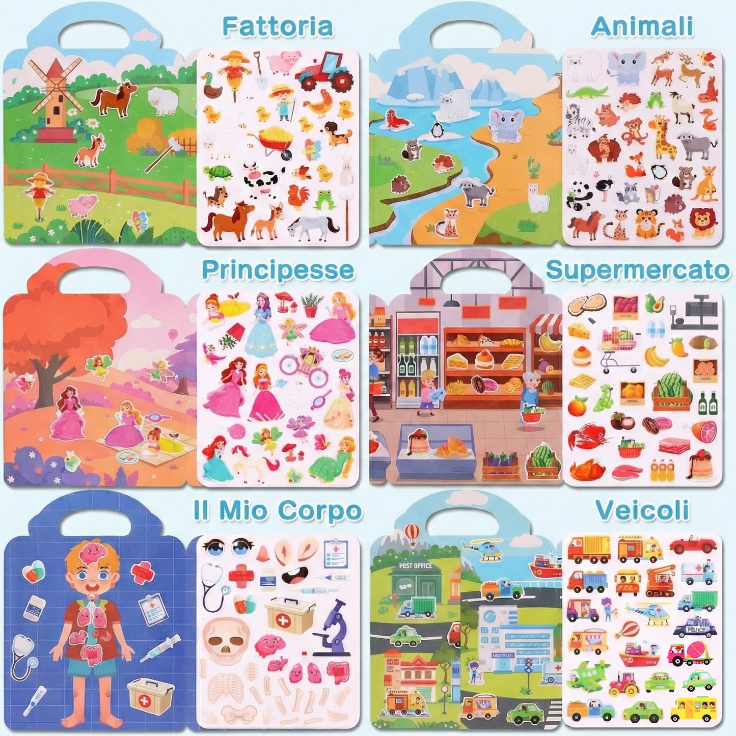 Gioco educativo set Adesivi Puffy Riutilizzabili con Scenari