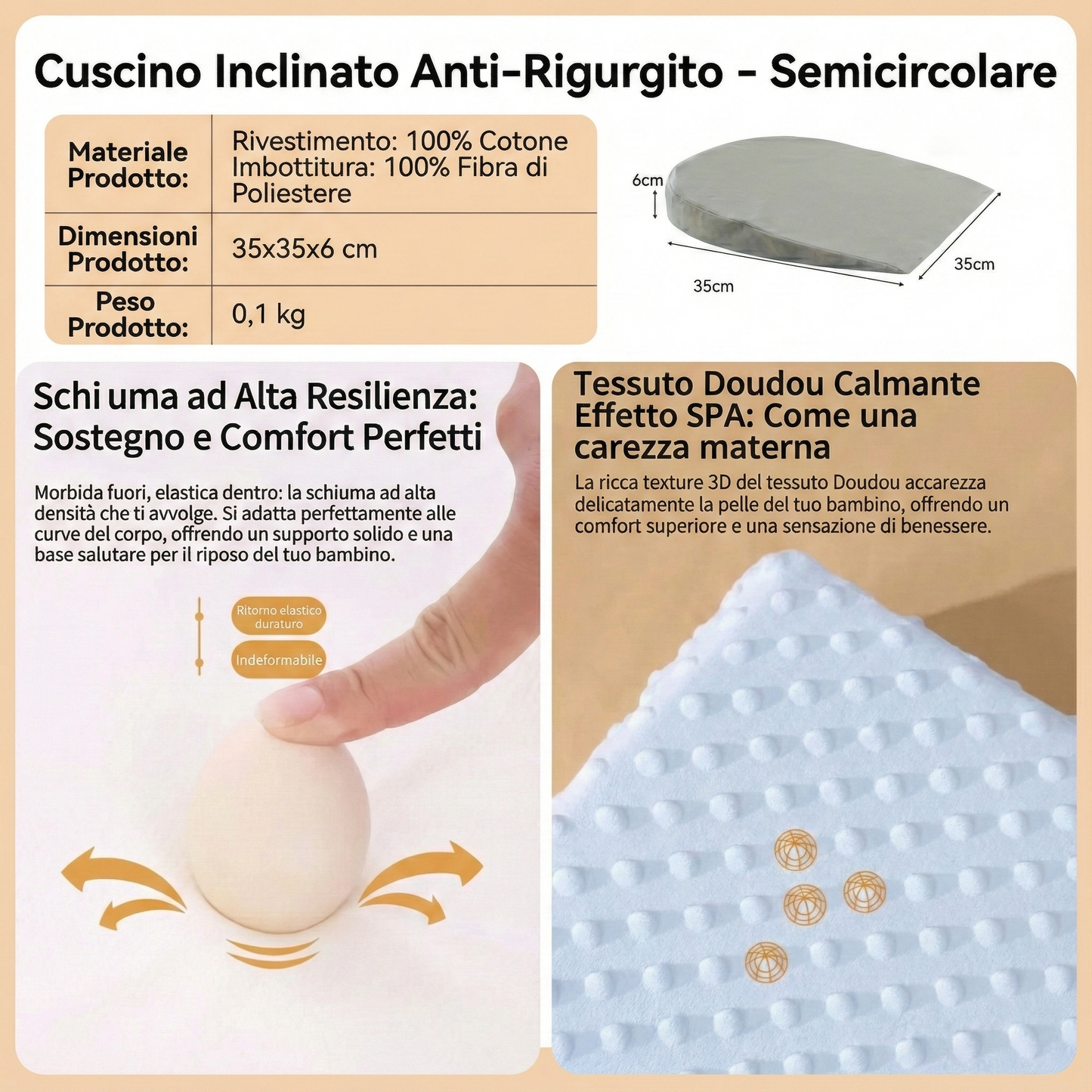 Cuscino Inclinato Anti-Rigurgito Traspirante