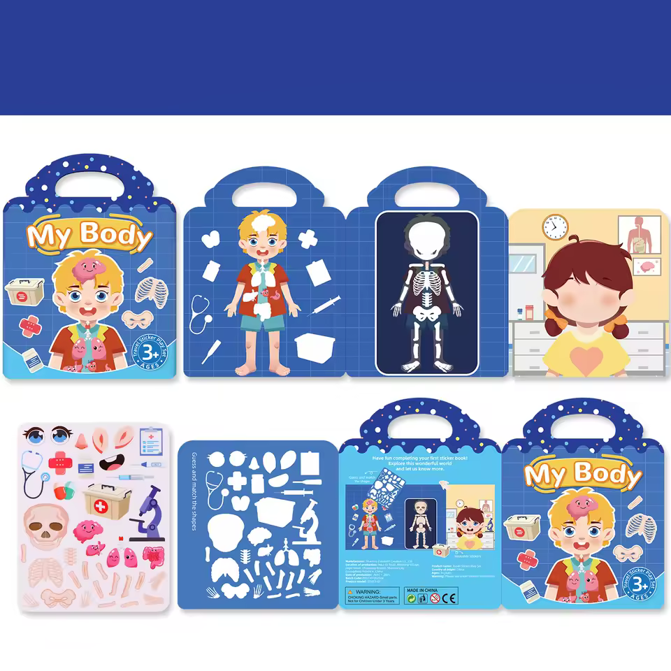 Gioco educativo set Adesivi Puffy Riutilizzabili con Scenari