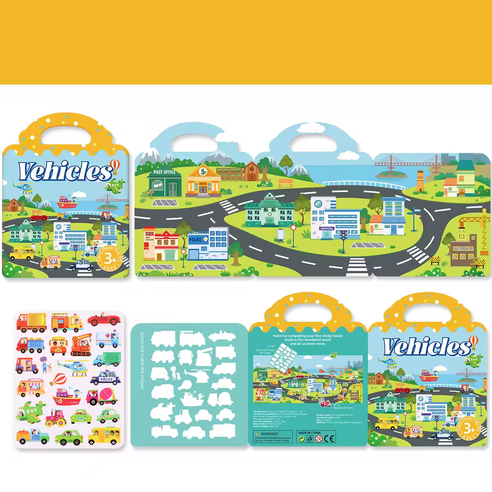 Gioco educativo set Adesivi Puffy Riutilizzabili con Scenari