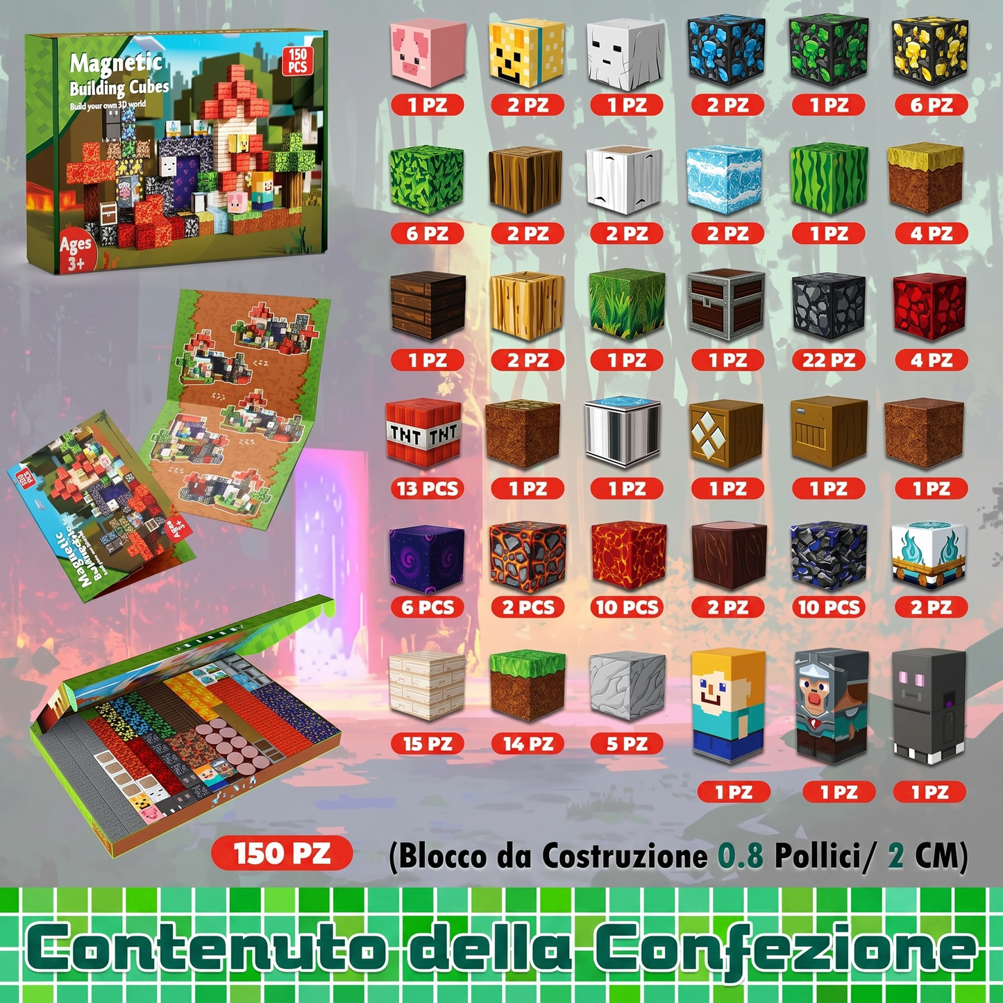 Set di Cubi Magnetici 3D Stile Pixel