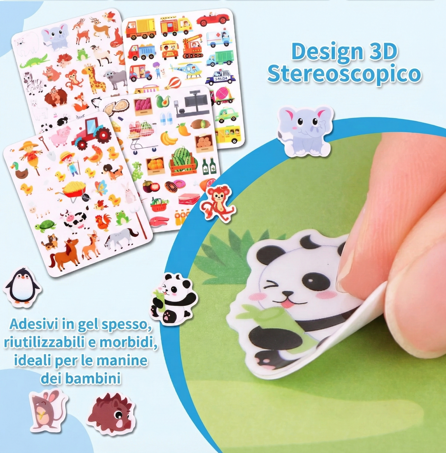 Gioco educativo set Adesivi Puffy Riutilizzabili con Scenari