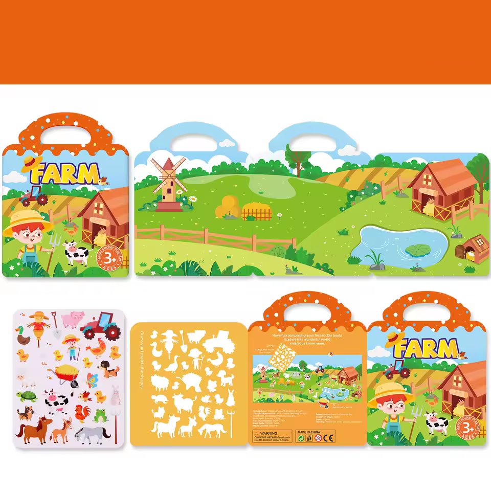 Gioco educativo set Adesivi Puffy Riutilizzabili con Scenari