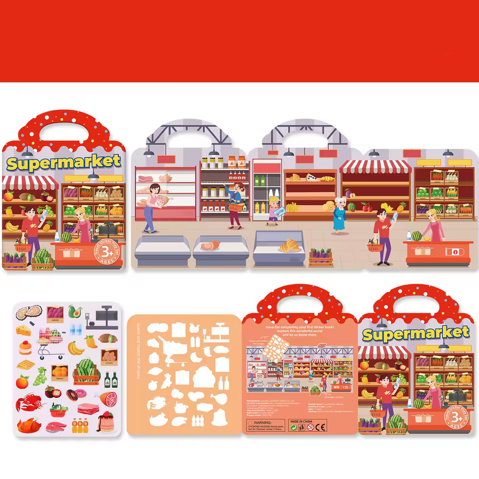 Gioco educativo set Adesivi Puffy Riutilizzabili con Scenari